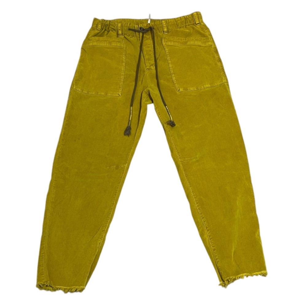 Free People Mustard Yellow Frayed Hem Corduroy Cropped High Rise Pants Size S